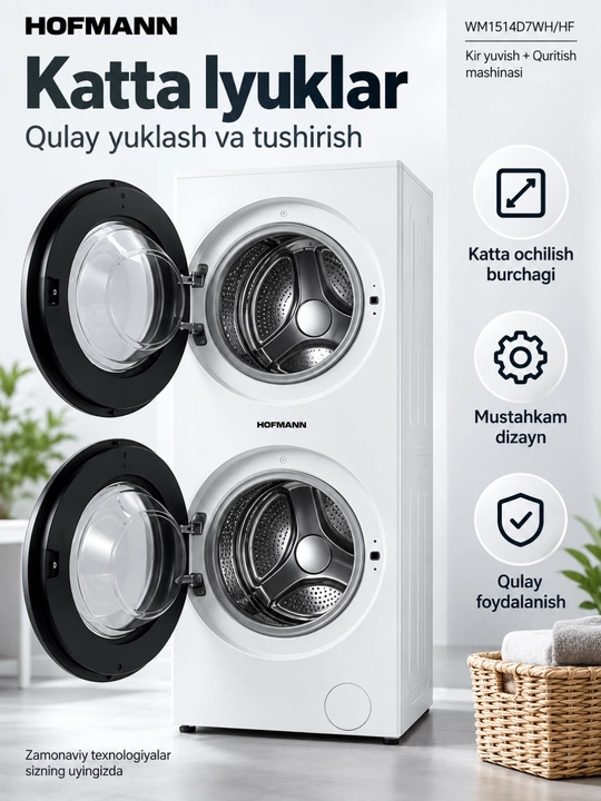 Hofmann WM1514D7WH/HF kir yuvish va quritish mashinasi, 15/7 kg, 1400 ayl/min