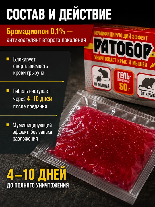 Ратобор гель-концентрат 50 г, средство против крыс и мышей, от грызунов