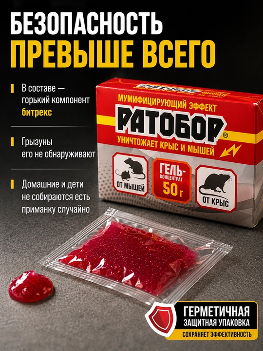 Ратобор гель-концентрат 50 г, средство против крыс и мышей, от грызунов
