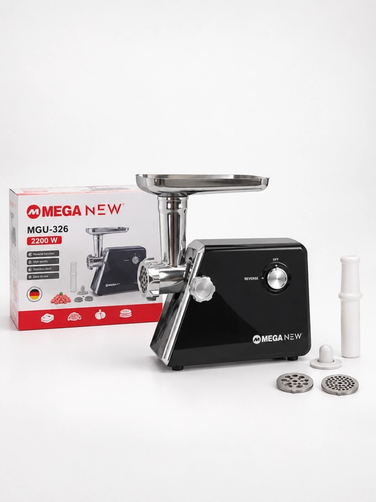 MEGA NEW MGU-326 elektr go‘sht maydalagich, 2200 Vt, revers, nasadkalar - 