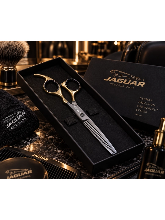 JAGUAR Professional filirovka qaychisi, premium, oltin-qora, keys bilan