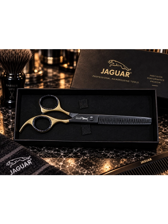 JAGUAR Professional filirovka qaychisi, premium, oltin-qora, keys bilan