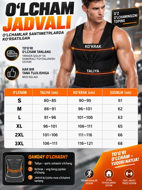 Mayka Ozish uchun, sport jileti, sauna bandaji, erkaklar korseti yog‘ yoqish uchun