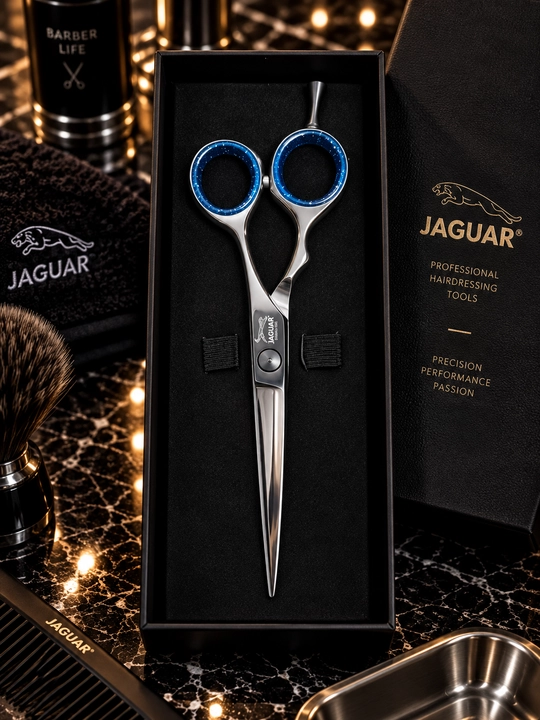 Парикмахерские ножницы JAGUAR Professional, премиум, серебристо-синие, с футляром - 