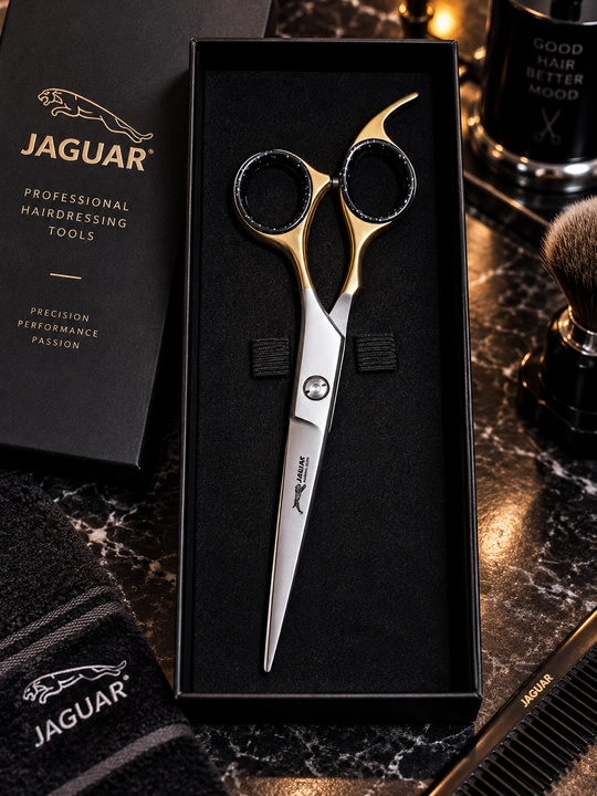Парикмахерские ножницы JAGUAR Professional, премиум, золотисто-серебристые, с футляром - 
