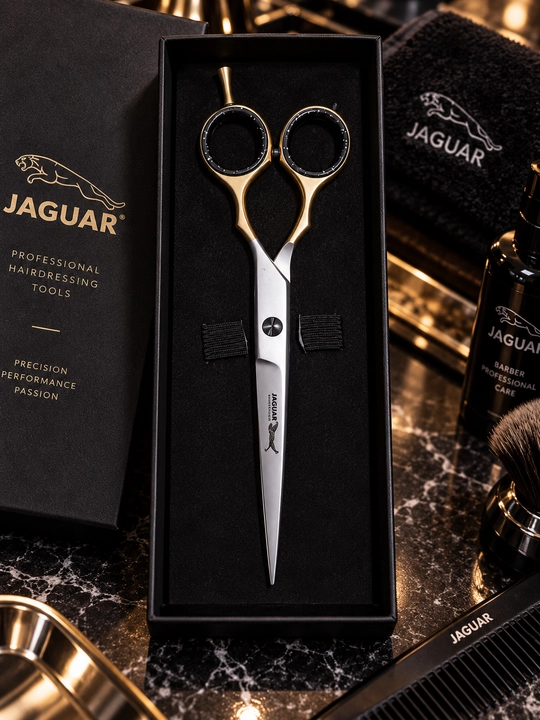Парикмахерские ножницы JAGUAR Professional, премиум, золотисто-серебристые, с футляром - 
