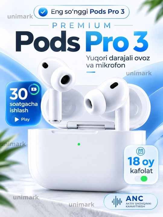 Pods Pro 3 ANC Premium, Bluetooth quloqchinlari, simsiz quloqchin - 