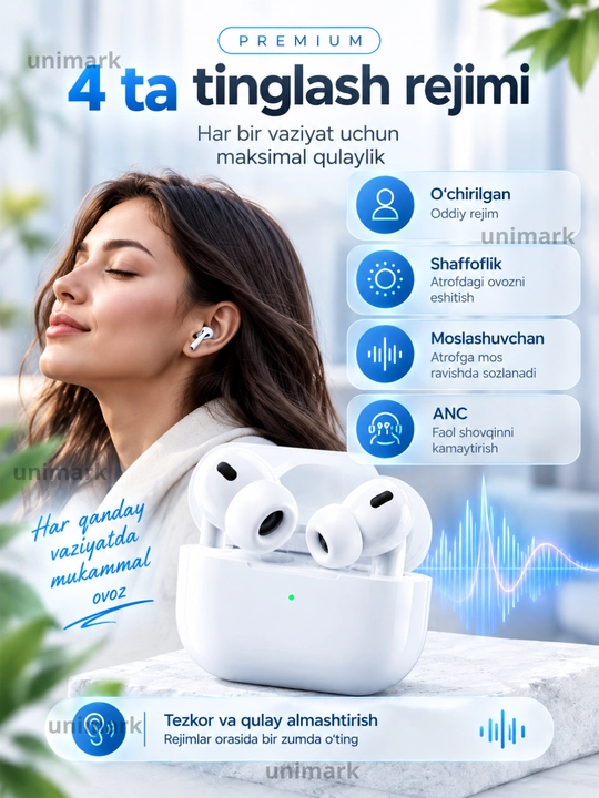 Pods Pro 3 ANC Premium, Bluetooth quloqchinlari, simsiz quloqchin
