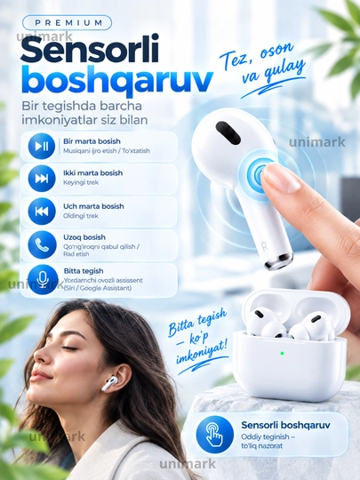 Pods Pro 3 ANC Premium, Bluetooth quloqchinlari, simsiz quloqchin