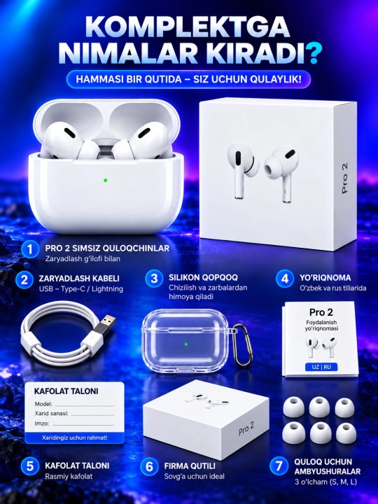 Android va IOS uchun Pods Pro2 simsiz quloqchinlari