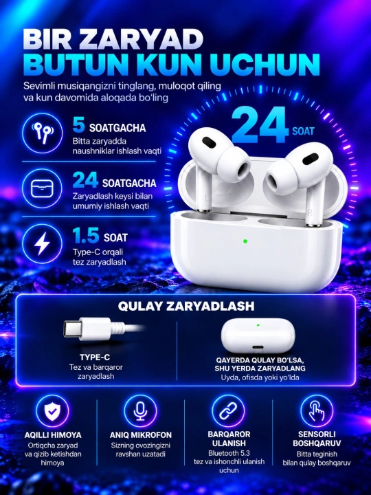 Android va IOS uchun Pods Pro2 simsiz quloqchinlari