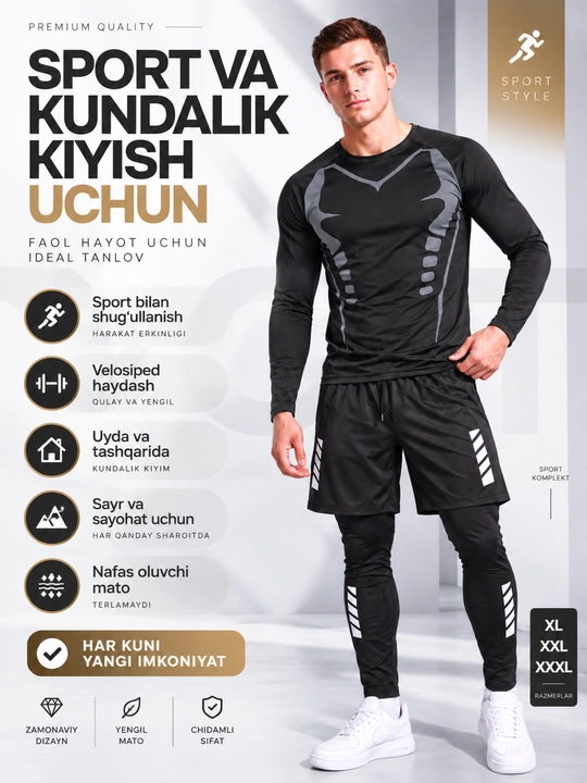 Erkaklar sport kiyimi, futbolka va shortik