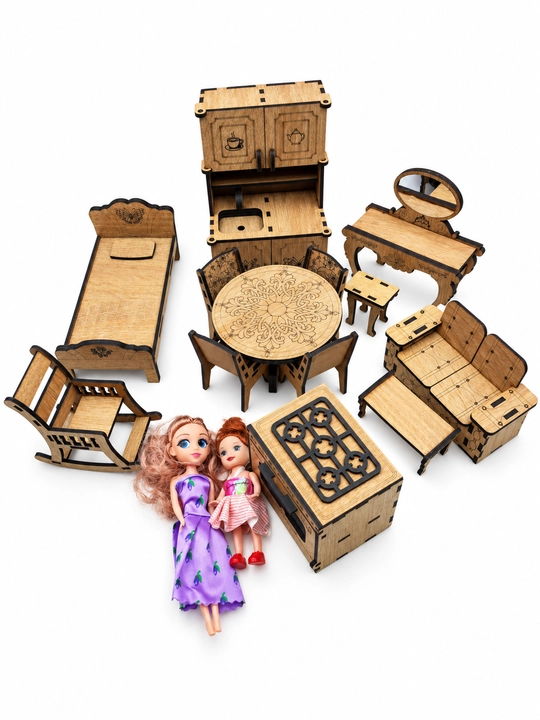 Детский набор мебели для кукол, из ЛХДФ + куклы в подарок