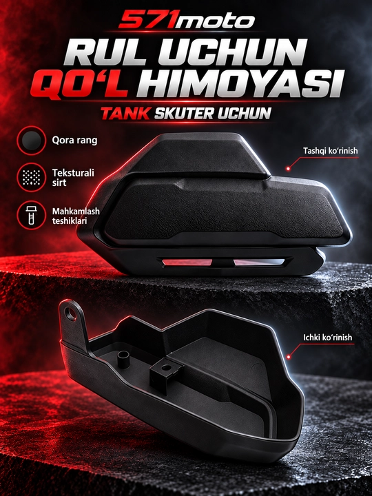 TANK skuter uchun rul qo‘l himoyasi, vetrovik, qora - 