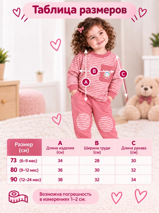 Qizlar va o‘g‘il bolalar uchun pijama, 6 oylikdan 2 yoshgacha, o‘lchamlari 70–80–90