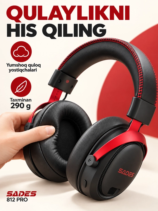 Игровые наушники SADES 812 Pro с микрофоном, Bluetooth 6.0/2.4G/USB-C, 7.1, RGB
