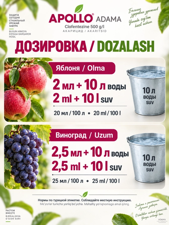 APOLLO ADAMA — акарицид против растительных клещей, клофентезин 500 г/л - 250ml