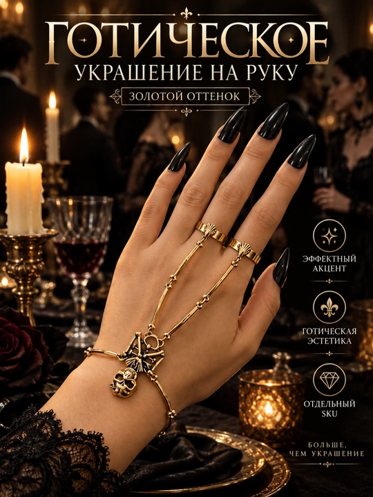 Braslet 3 ta uzuk va zanjir bilan, gotik sleýv qo‘l bezagi