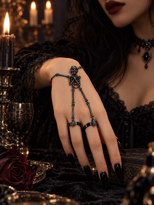 Braslet 3 ta uzuk va zanjir bilan, gotik sleýv qo‘l bezagi