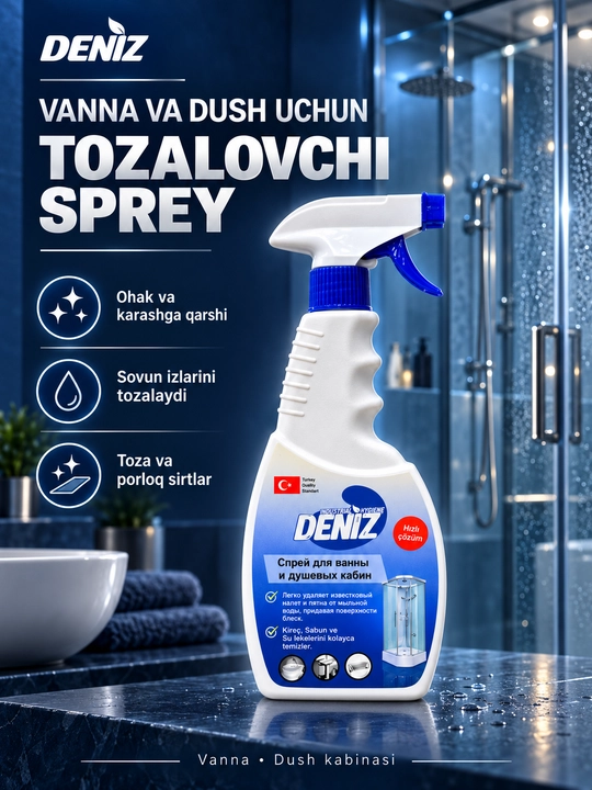 Deniz vanna va dush kabinalari uchun tozalash spreyi, karash va ohakka qarshi vosita - 