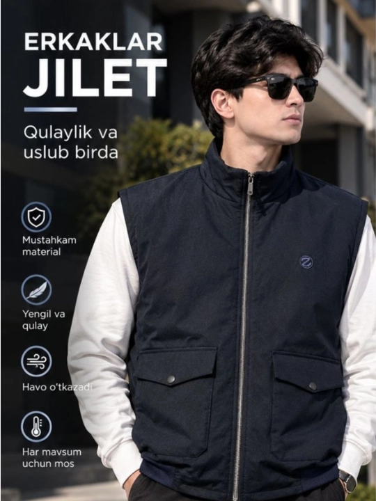 Erkaklar uchun kish-kuzgi qalin va qulay jilet (nimcha)