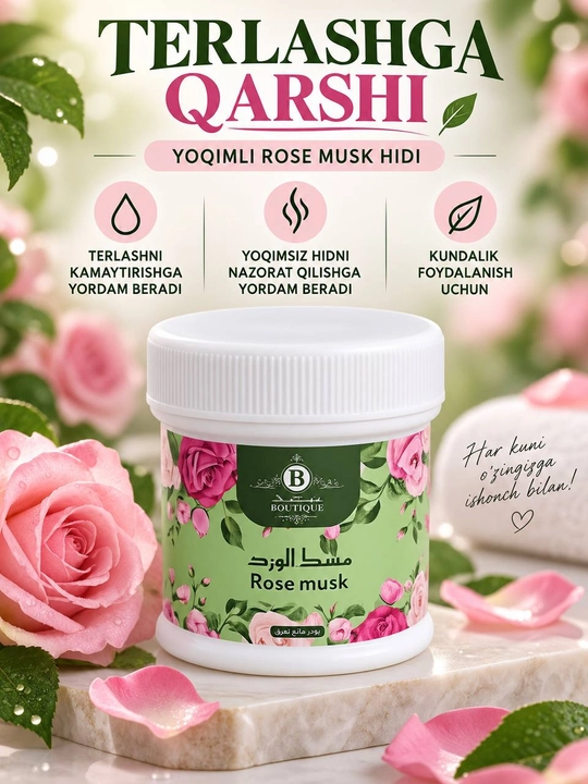 Terga qarshi antiperspirant Rose Musk — yoqimli hidga ega, kundalik foydalanish uchu - 