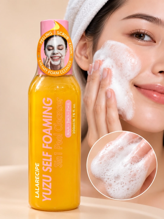 LALARECIPE Yuzu Self Foaming Peel Cleanser — пенка-пилинг для умывания с AHA/BHA/PHA