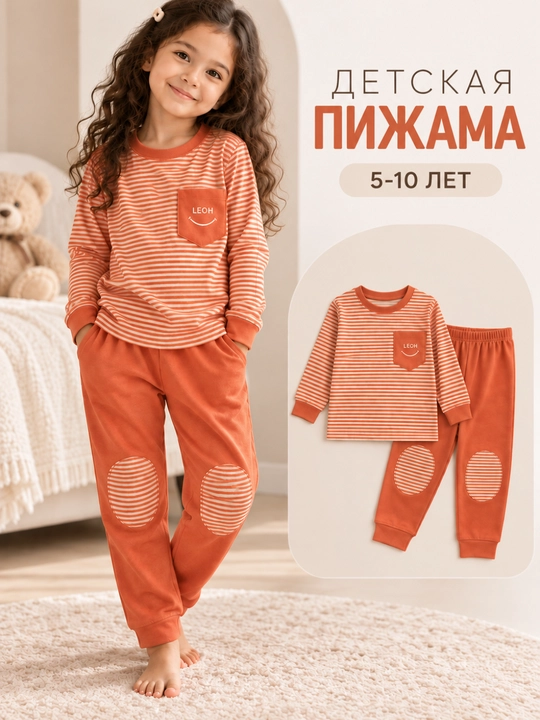 Детская пижама, мягкий хлопковый комплект домашней одежды, кашемировая, размеры 5-10 лет - 