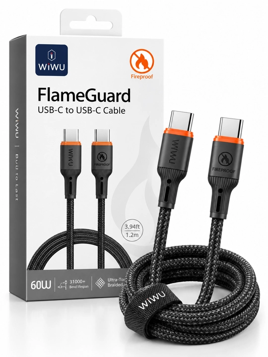 WiWU FlameGuard USB-C — USB-C kabel 60W, 1,2 m, tez zaryadlash, neylon qoplama