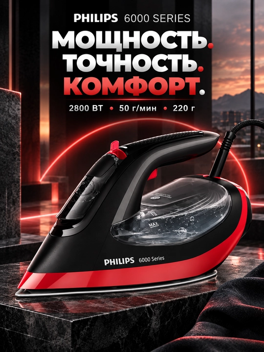 Philips 6000 Series DST6130 bug‘li dazmol 2800 Vt, 220 g bug‘ zarbasi, OptimalTEMP