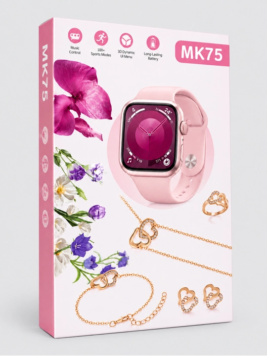 Smart Watch MK75 ayollar aqlli soati + taqinchoqlar sovg'a to'plami 3 xil remeshogi bilan