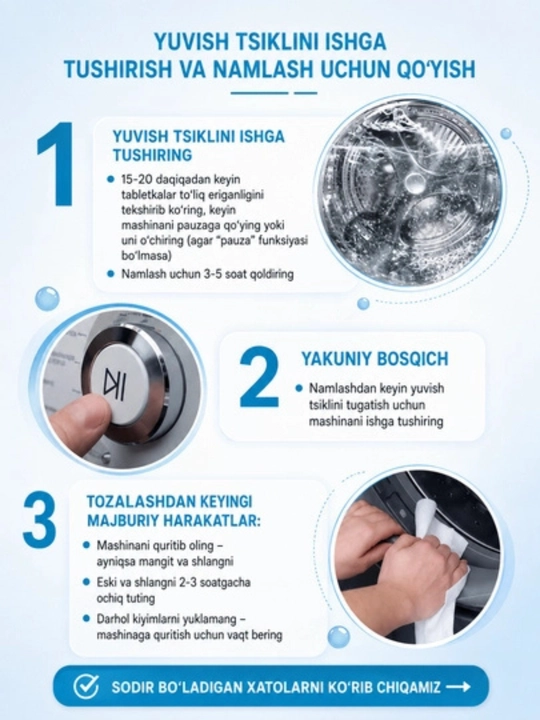 Kir yuvish mashina barabanini tozalash uchun tabletkalar