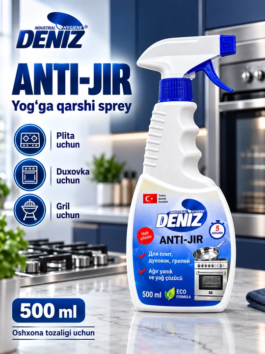 Yog‘ va jirga qarshi sprey Deniz Anti-Jir tozalash vositasi plita va duhovkalar uchun - 