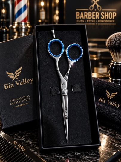 Парикмахерские ножницы Biz Valley Professional, премиум, серебристо-синие, с футляром - 