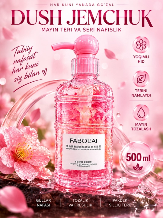 USU atirgul iforli dush geli, 800 ml - har kunlik yumshoq parvarish - 