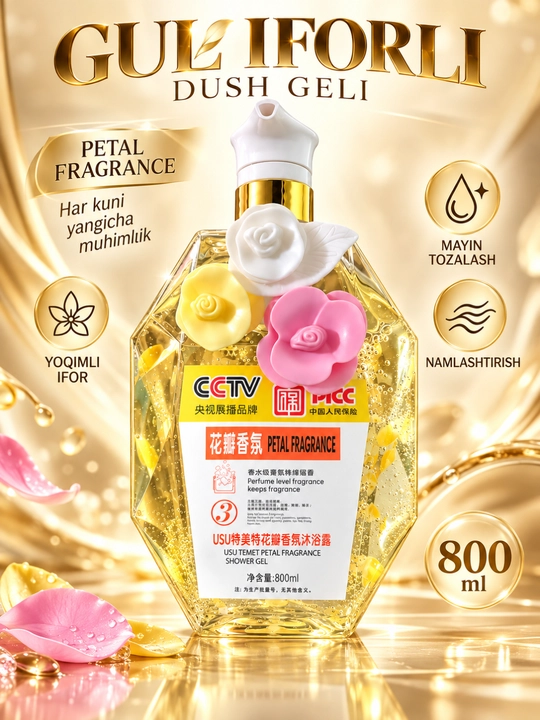 USU atirgul iforli dush geli, 800 ml - har kunlik yumshoq parvarish - 