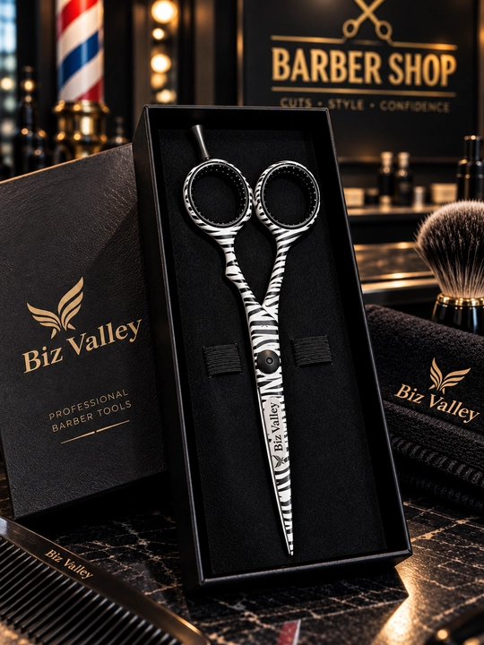 Филировочные ножницы Biz Valley Professional, премиум, черно-белая зебра, с футляром - 