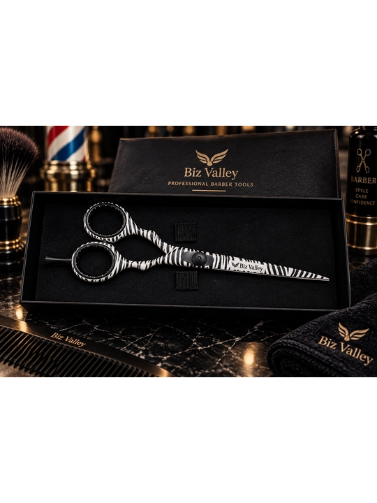 Biz Valley Professional filirovka qaychisi, premium, zebra qora-oq, keys bilan