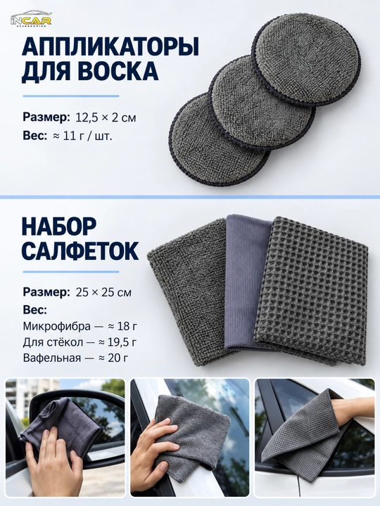 Набор для мойки авто — микрофибровые автосалфетки и губки, аксессуары с подарком