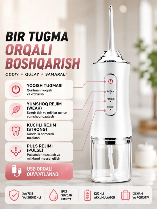 Ирригатор для зубов USB, портативный очиститель полости рта water flosser