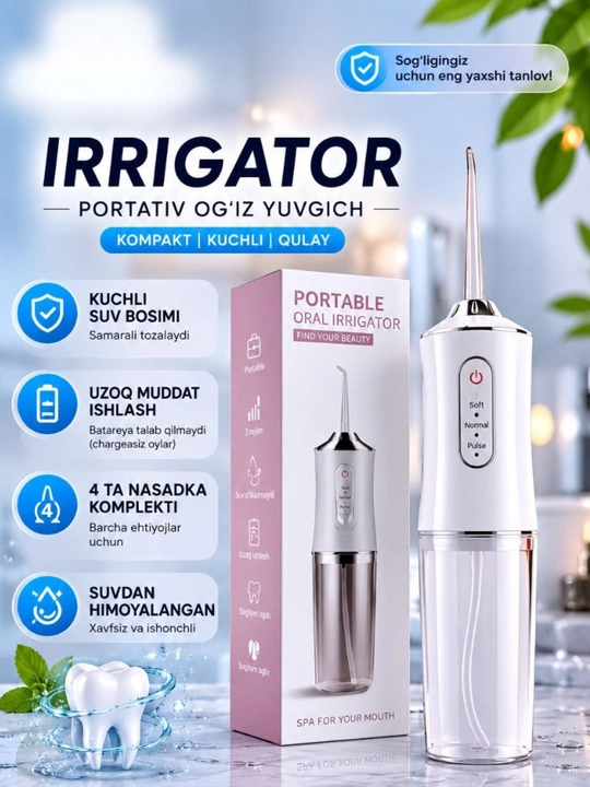 Tish tozalagich irrigator USB, portativ suv purkagich tish oralig‘ini tozalash - 