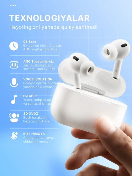 Simsiz quloqchinlar Pods Pro 3 ANC Premium, iPhone va Android uchun naushnik (+1ta sovg‘a)