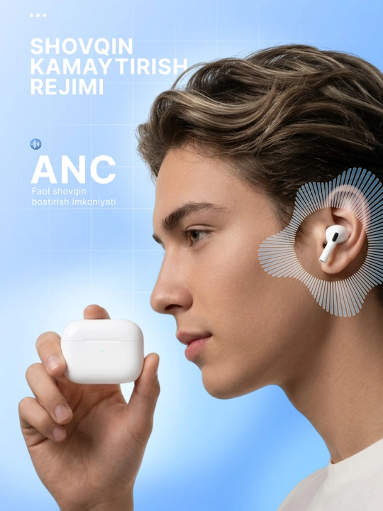 Simsiz quloqchinlar Pods Pro 3 ANC Premium, iPhone va Android uchun naushnik (+1ta sovg‘a)