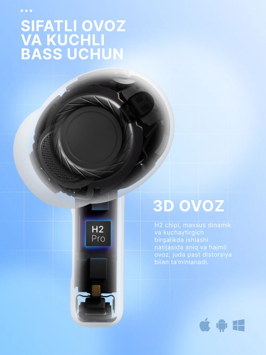 Simsiz quloqchinlar Pods Pro 3 ANC Premium, iPhone va Android uchun naushnik (+1ta sovg‘a)