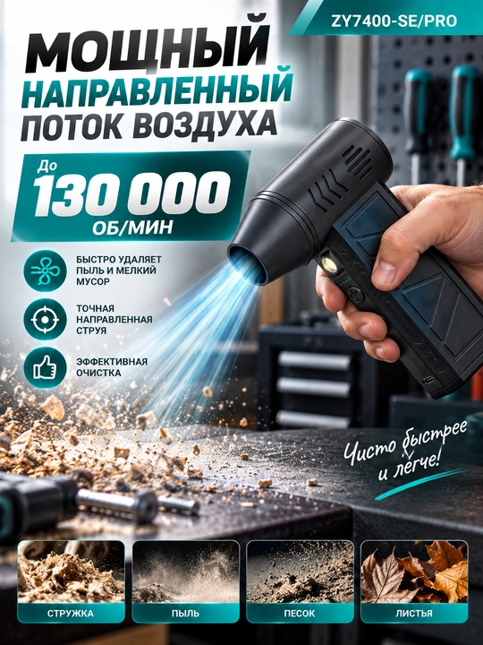 Mini Jet Fan ZY7400-SE/PRO akkumulyatorli mini-turboventilyator, daqiqasiga 130 000 aylanishgacha