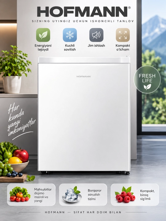 Мини-бар Hofmann RF45MBWH/HF, 45 л, Defrost, A+, белый, механическое управление - 