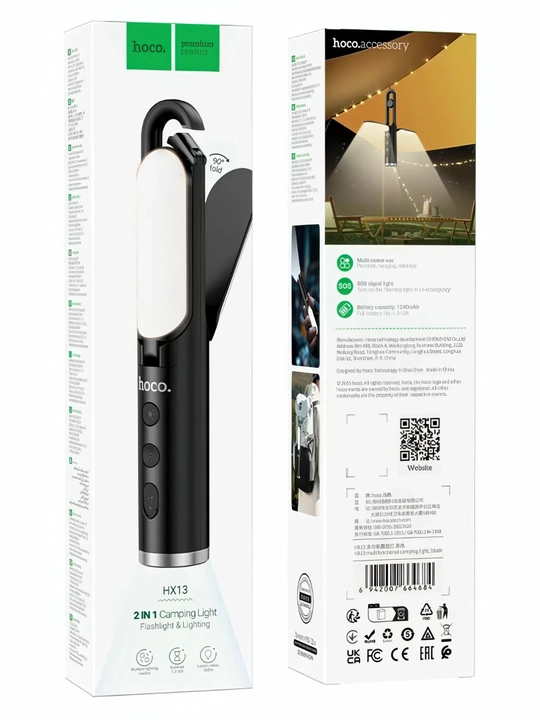 HOCO HX13 2-in-1 kemping LED fonar, 3 Vt, 1200 mA·soat akkumulyator