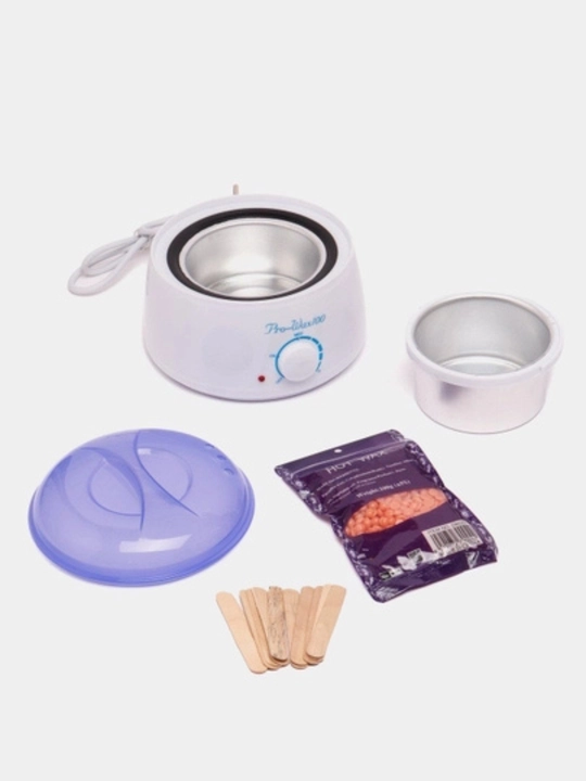 Depilatsiya to'plami Pro-Wax, depilatsiya qozoni, 100 gr granulalar, 10 ta shpatel - 