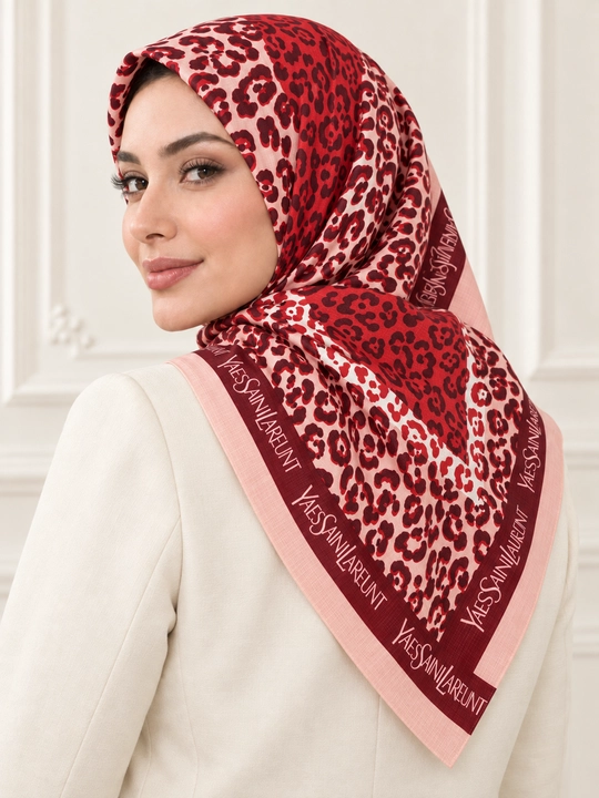 Leon XB ayollar ro‘moli, leopard naqshli hijob va bosh ro‘mol, 110 × 110 sm