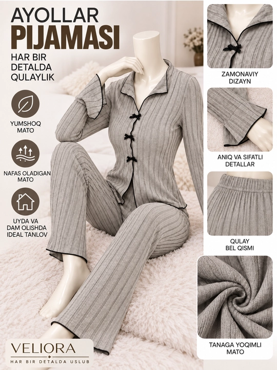 Ayollar uchun pijama, uy kiyimi, tungi ko‘ylak - 